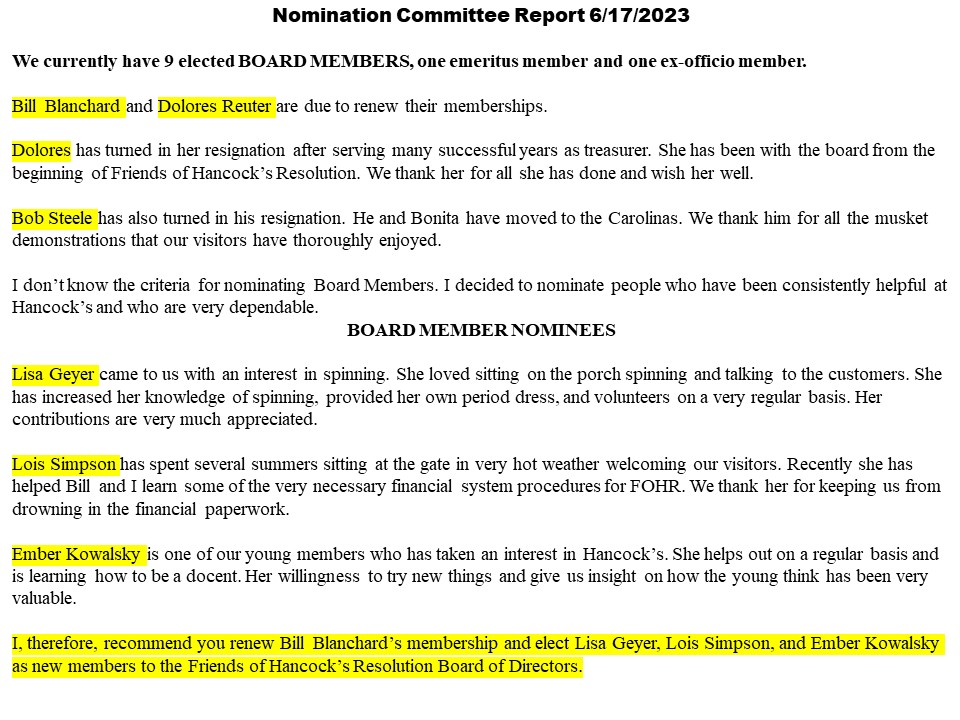 2023 Annual Meeting Nominations